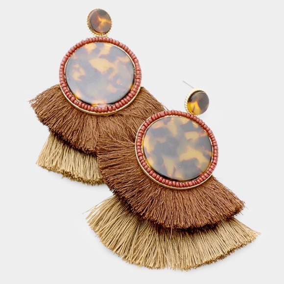 CAREY Tortoise Acrylic Tassel Earrings - Picture 4 of 4